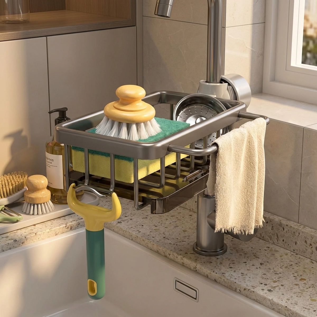 Sink Caddy Aluminum Fast-Draining No-Drill Installation