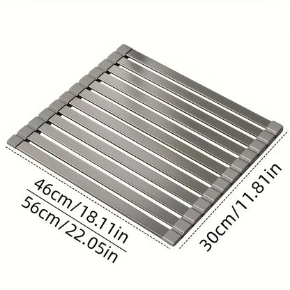 Sink Drain Rack Rollable Heat-Resistant Aluminum & Silicone