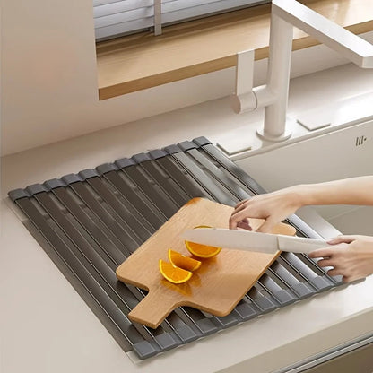 Sink Drain Rack Rollable Heat-Resistant Aluminum & Silicone