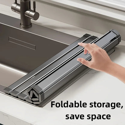 Sink Drain Rack Rollable Heat-Resistant Aluminum & Silicone