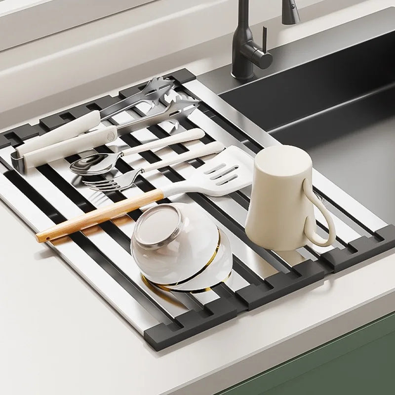 Sink Rack Stainless Steel Draining Heat-Resistant Non-Slip Corners
