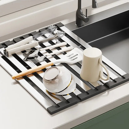 Sink Rack Stainless Steel Draining Heat-Resistant Non-Slip Corners