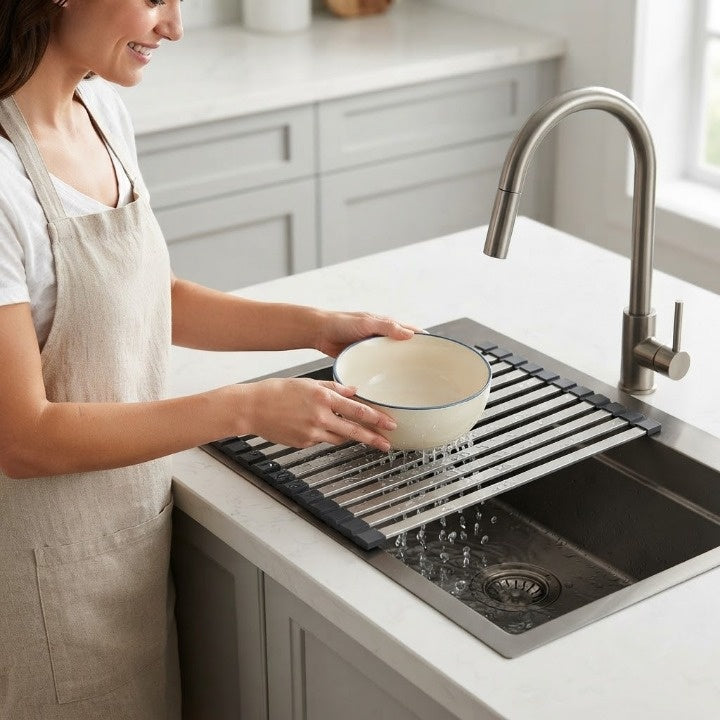 Sink Rack Stainless Steel Draining Heat-Resistant Non-Slip Corners