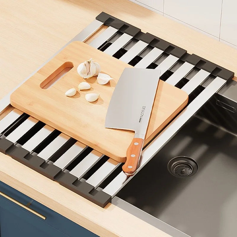 Sink Rack Stainless Steel Draining Heat-Resistant Non-Slip Corners