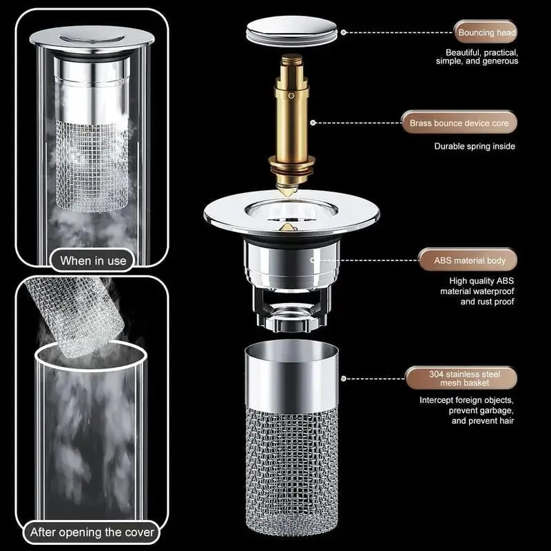 Sink Stopper Pop-Up Hair Catcher Solid Brass