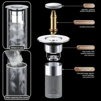 Sink Stopper Pop-Up Hair Catcher Solid Brass