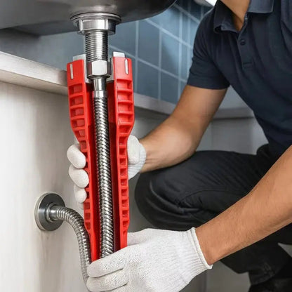 Sink Trap Wrench Long Reach Metal Core & Adapters