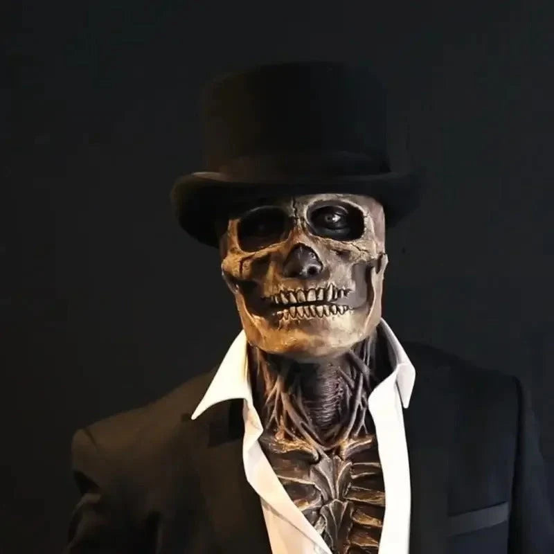 Skeleton Costume Realistic Mask & Matching Hat