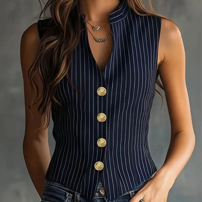 Sleeveless Blouse Lightweight Breathable Striped Loose Fit