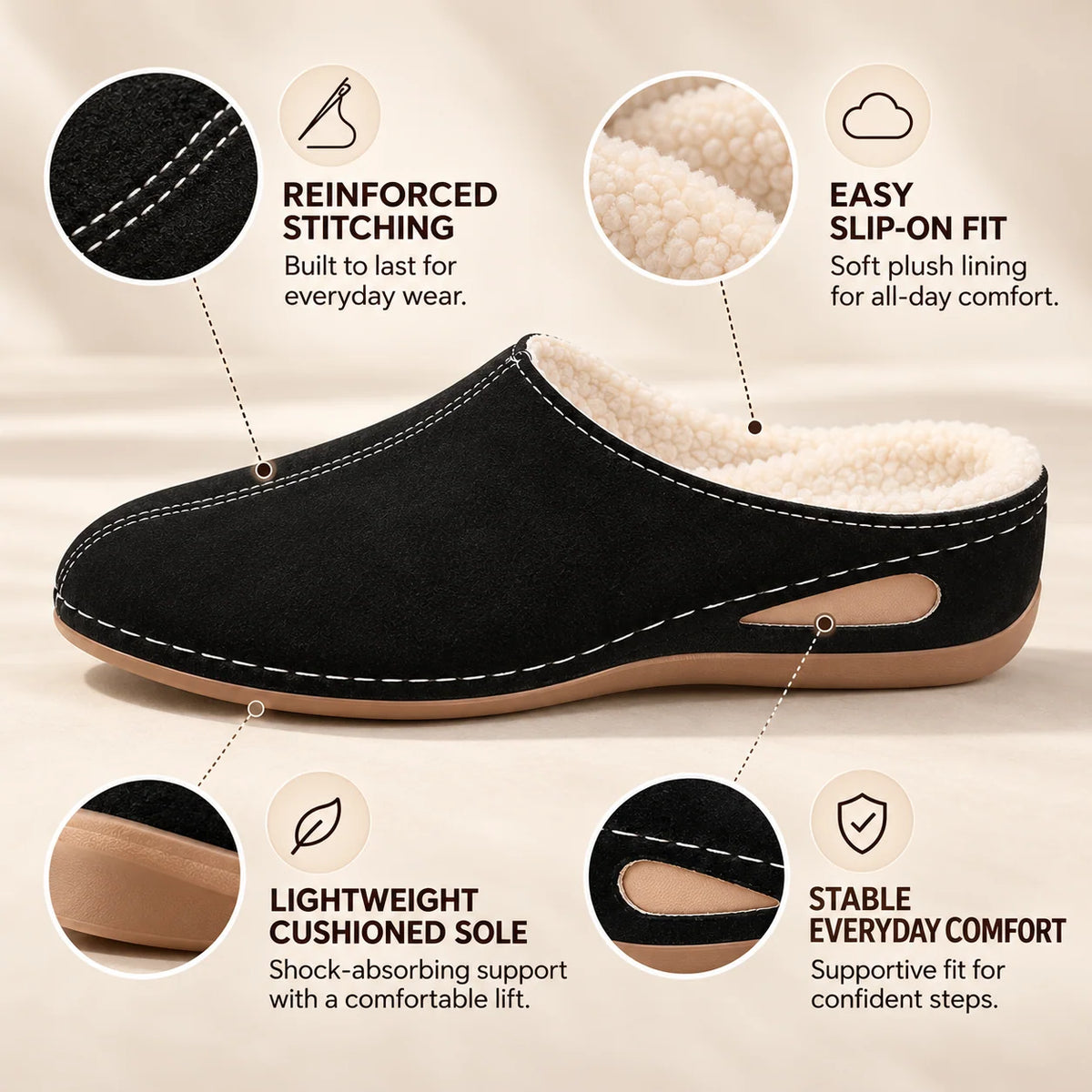 Slippers Orthopedic Arch Support Plush Lining Cushioned Sole