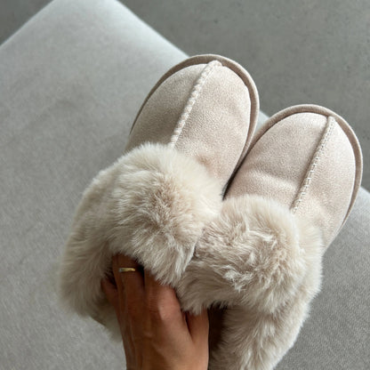 Slippers Vegan Faux Fur Upper Rubber Sole Indoor Outdoor Wear