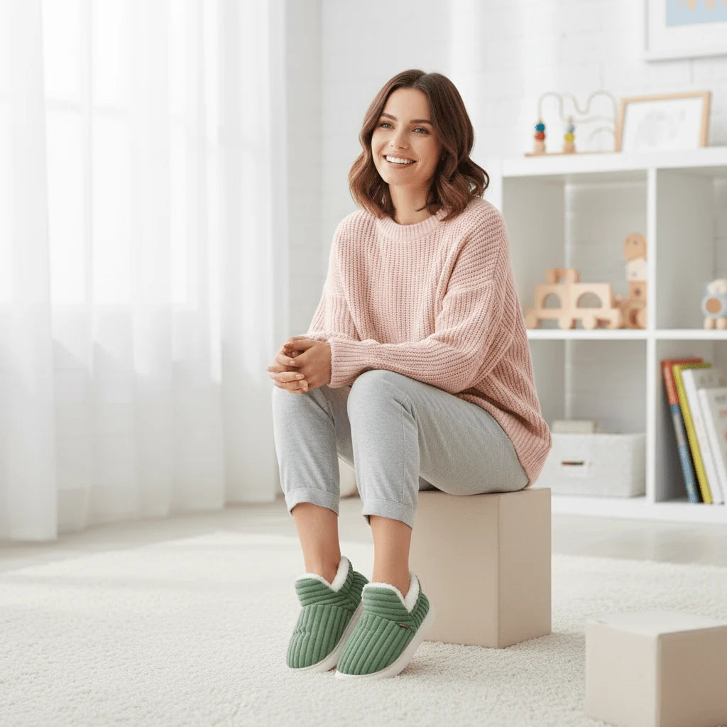 Slippers Vegan Fleece Lined Non-Slip Rubber Sole