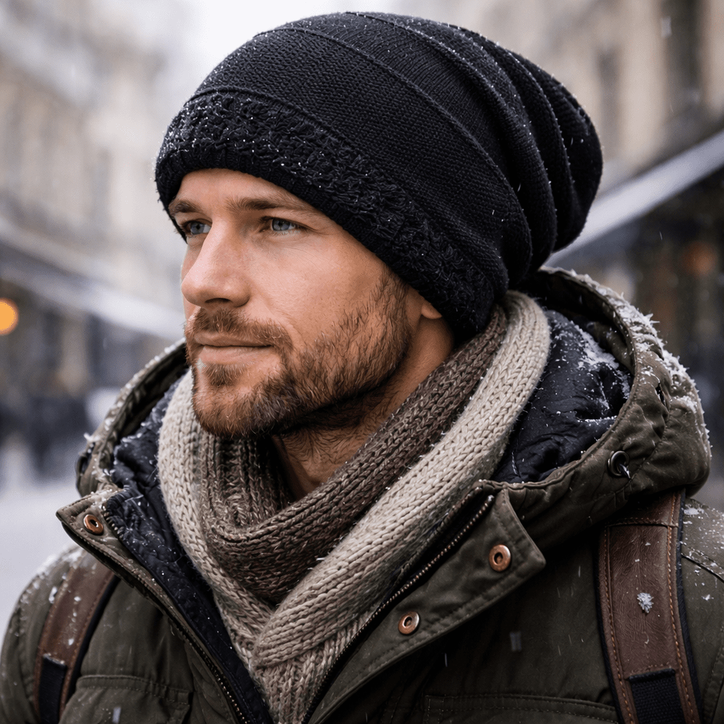 Slouchy Beanie Fleece-Lined Ribbed Cuff