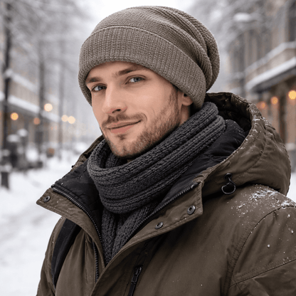 Slouchy Beanie Fleece-Lined Ribbed Cuff