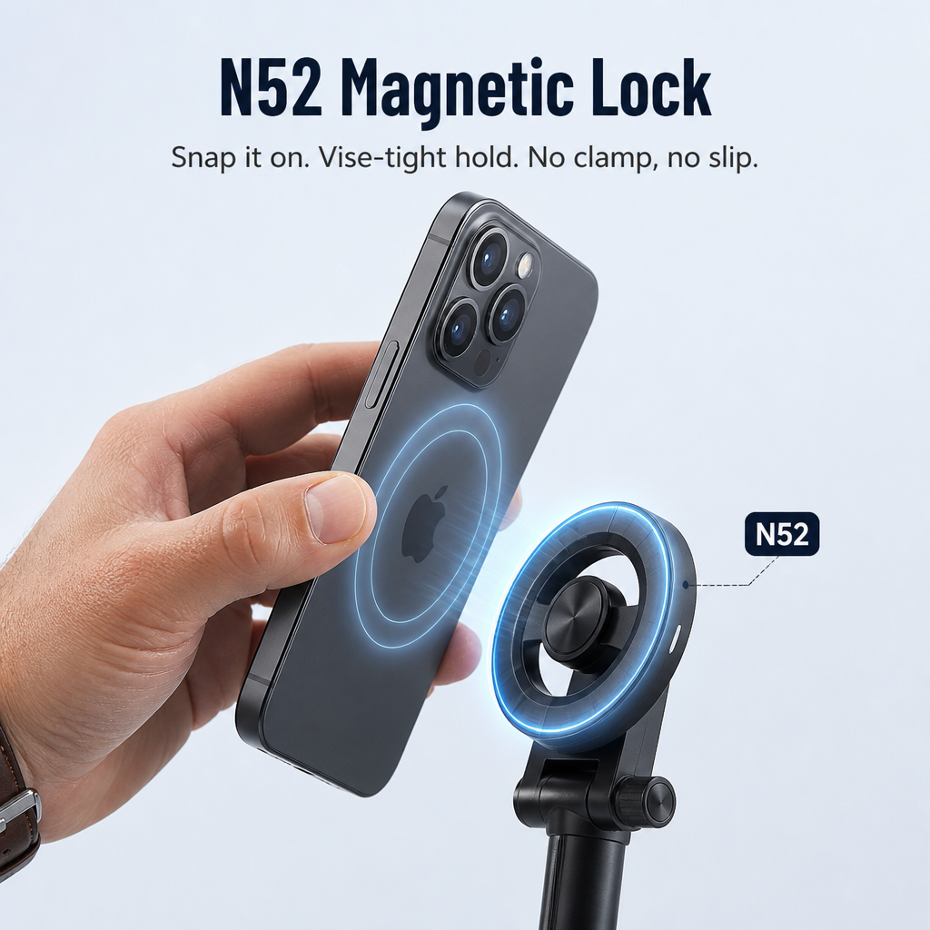 Smartphone Tripod Magnetic Mount Four-Leg Stability Bluetooth Remote