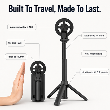 Smartphone Tripod Magnetic Mount Four-Leg Stability Bluetooth Remote
