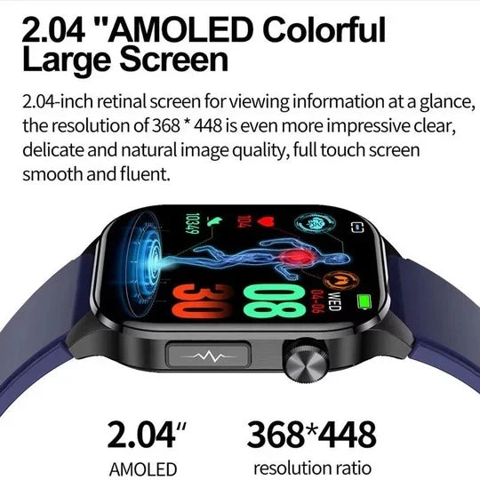 Smartwatch 2.04-Inch AMOLED Display Bluetooth Calling SOS Alert