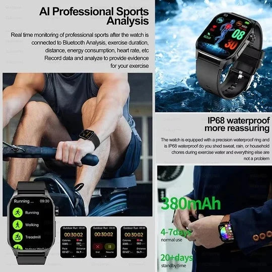 Smartwatch 2.04-Inch AMOLED Display Bluetooth Calling SOS Alert