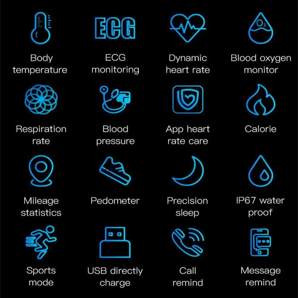 Smartwatch ECG Heart Rate & Blood Pressure Monitoring IP67 Water-Resistant