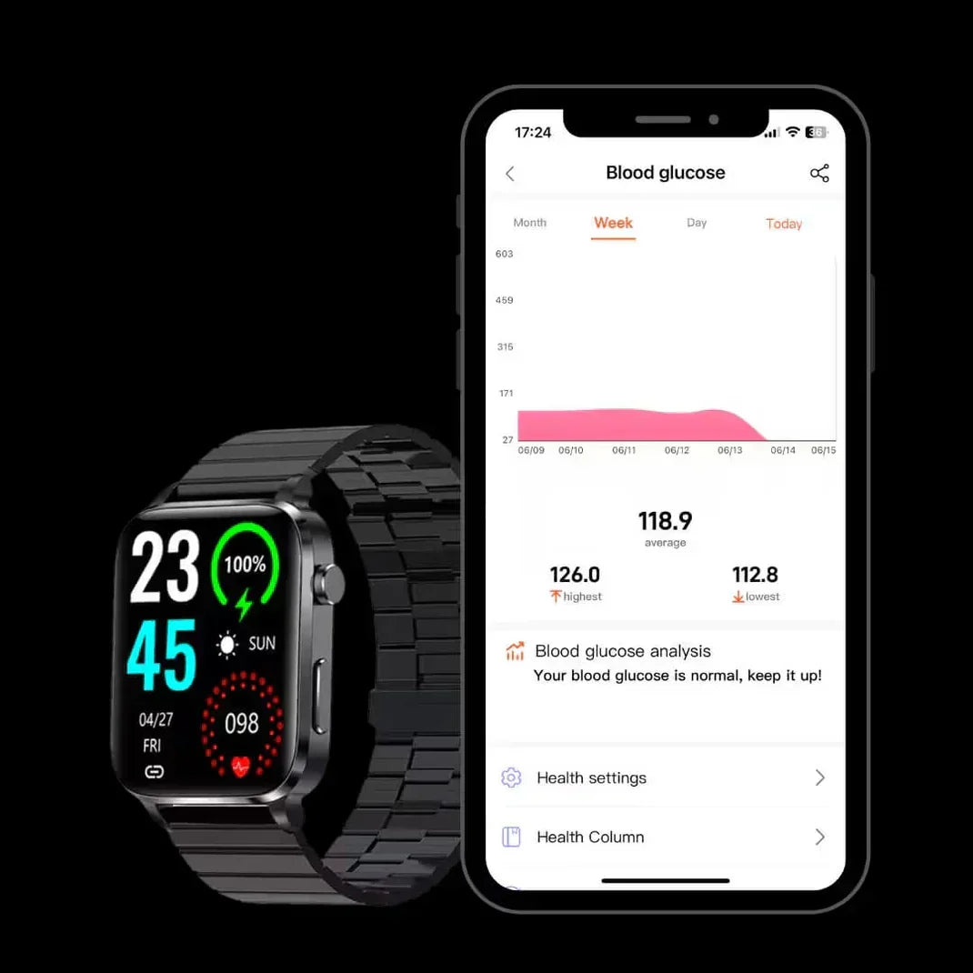 Smartwatch Needle-Free Blood Sugar Tracking App Connectivity