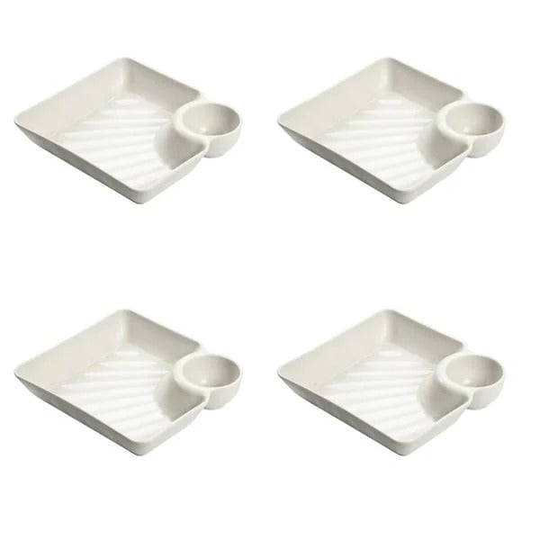Snack & Dip Plate Integrated Sauce Compartment Spill-Proof
