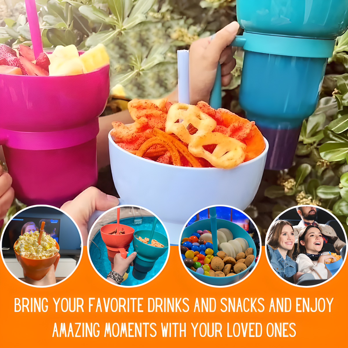 Snack & Drink Cup Dual-Compartment 34 Fl Oz