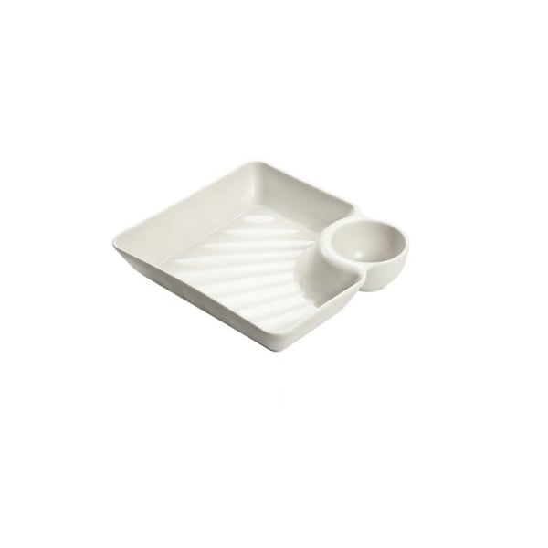 Snack Serving Plate Integrated Sauce Compartment Stackable Non-Toxic Plastic
