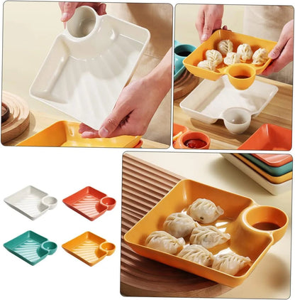 Snack Serving Plate Integrated Sauce Compartment Stackable Non-Toxic Plastic