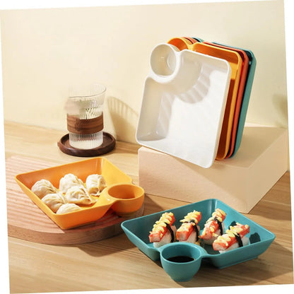 Snack Serving Plate Integrated Sauce Compartment Stackable Non-Toxic Plastic