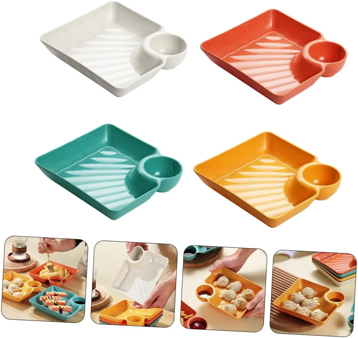 Snack Serving Plate Integrated Sauce Compartment Stackable Non-Toxic Plastic