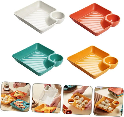 Snack Serving Plate Integrated Sauce Compartment Stackable Non-Toxic Plastic