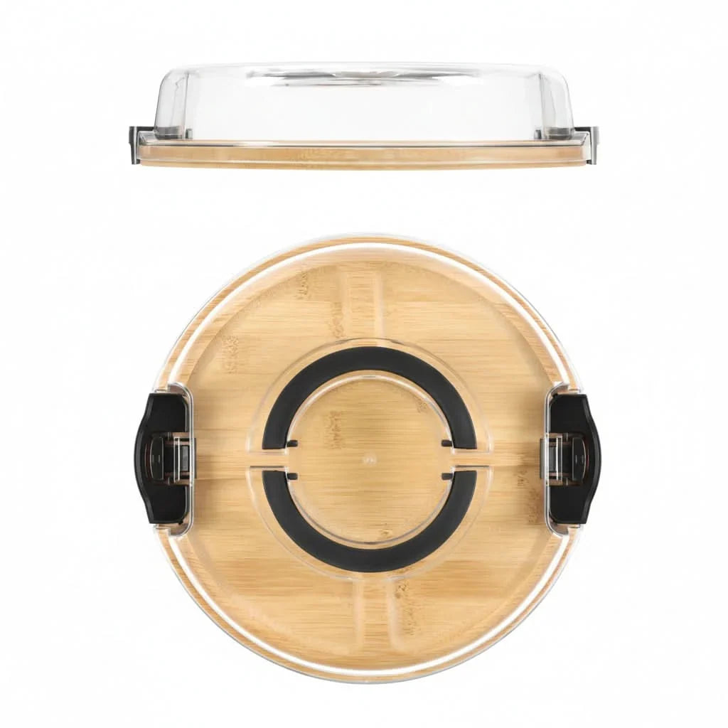 Snack Tray Bamboo Divided Clear Lid & Locking Clips