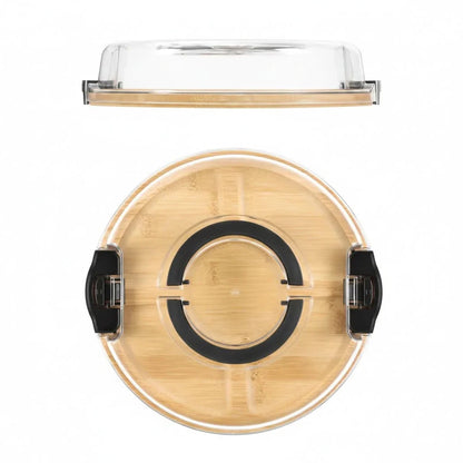 Snack Tray Bamboo Divided Clear Lid & Locking Clips