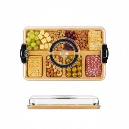 Snack Tray Bamboo Divided Clear Lid & Locking Clips