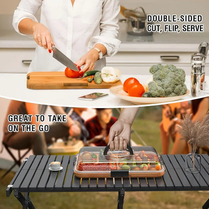 Snack Tray Bamboo Divided Clear Lid & Locking Clips