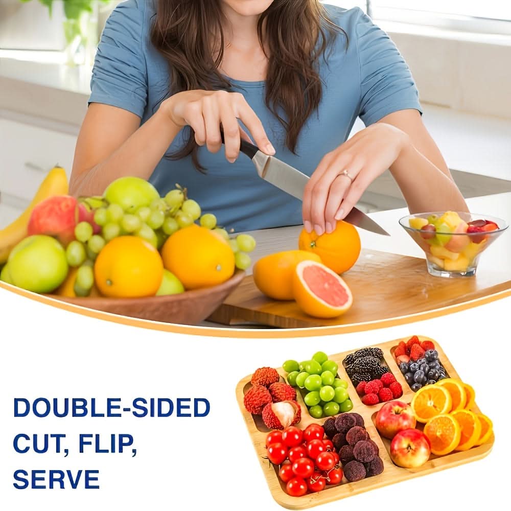 Snack Tray Bamboo Divided Clear Lid & Locking Clips