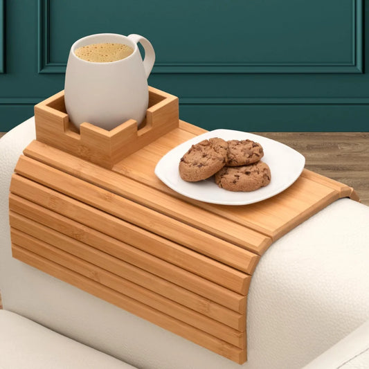 Sofa Armrest Tray Flexible Bamboo & Removable Drink Holder