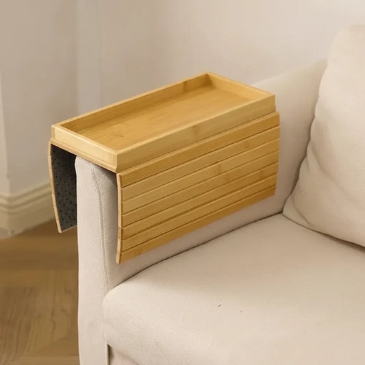 Sofa Armrest Tray Flexible Fit Raised Edge Bamboo
