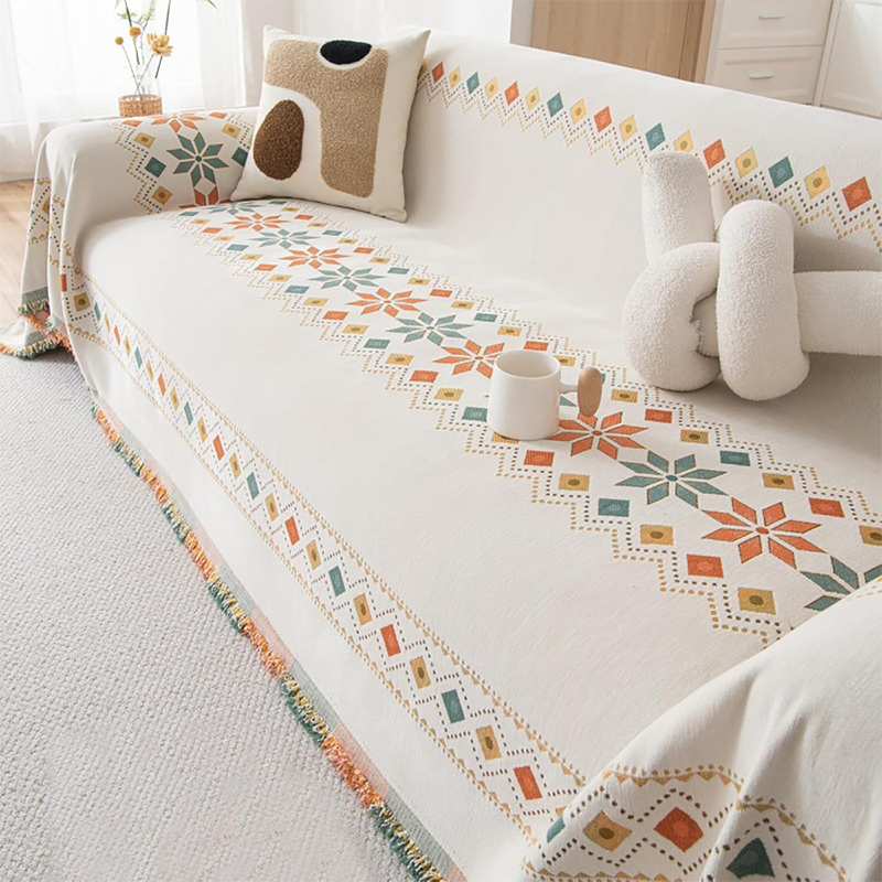 Sofa Cover Chenille Reversible Geometric Pattern Machine Washable