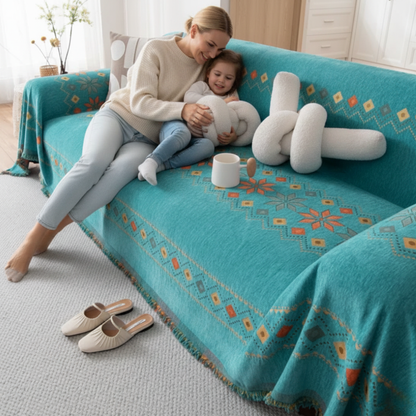 Sofa Cover Chenille Reversible Geometric Pattern Machine Washable