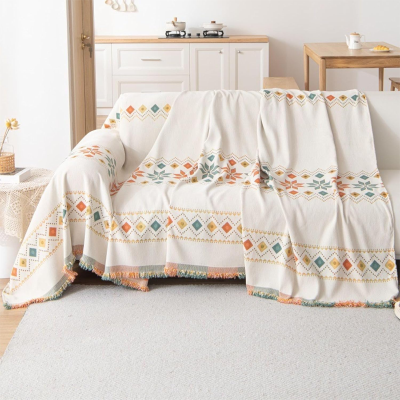 Sofa Cover Chenille Reversible Geometric Pattern Machine Washable