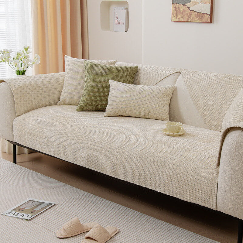 Sofa Cover Chenille Waffle Weave Non-Slip Machine-Washable