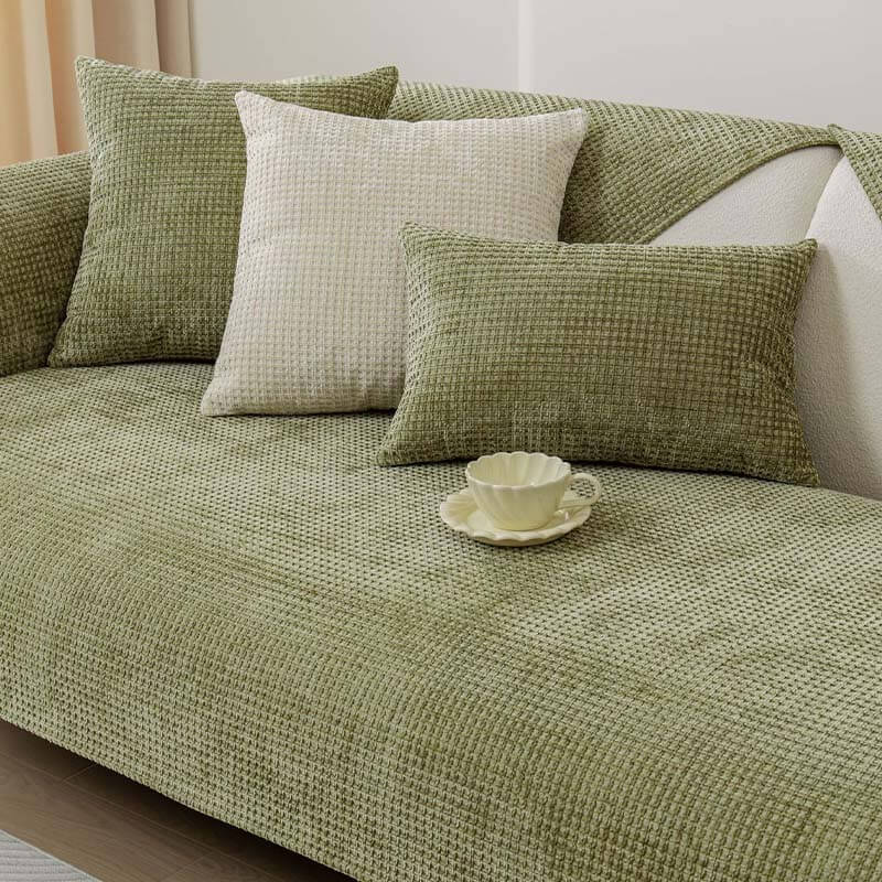 Sofa Cover Chenille Waffle Weave Non-Slip Machine-Washable