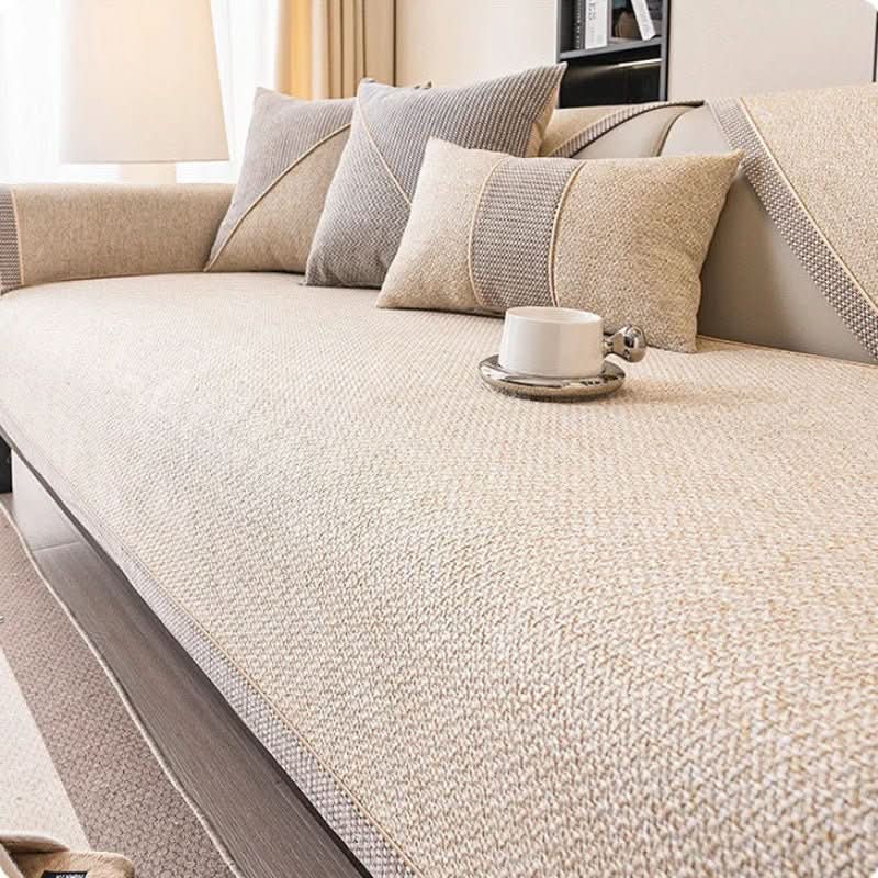 Sofa Cover Quilted Cotton-Linen Non-Slip Backing
