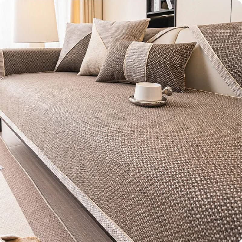 Sofa Cover Quilted Cotton-Linen Non-Slip Backing