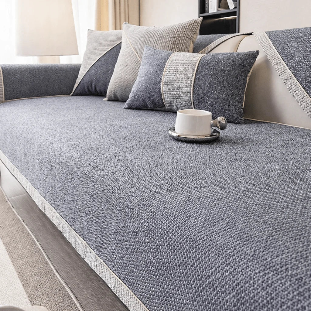 Sofa Cover Quilted Cotton-Linen Non-Slip Backing
