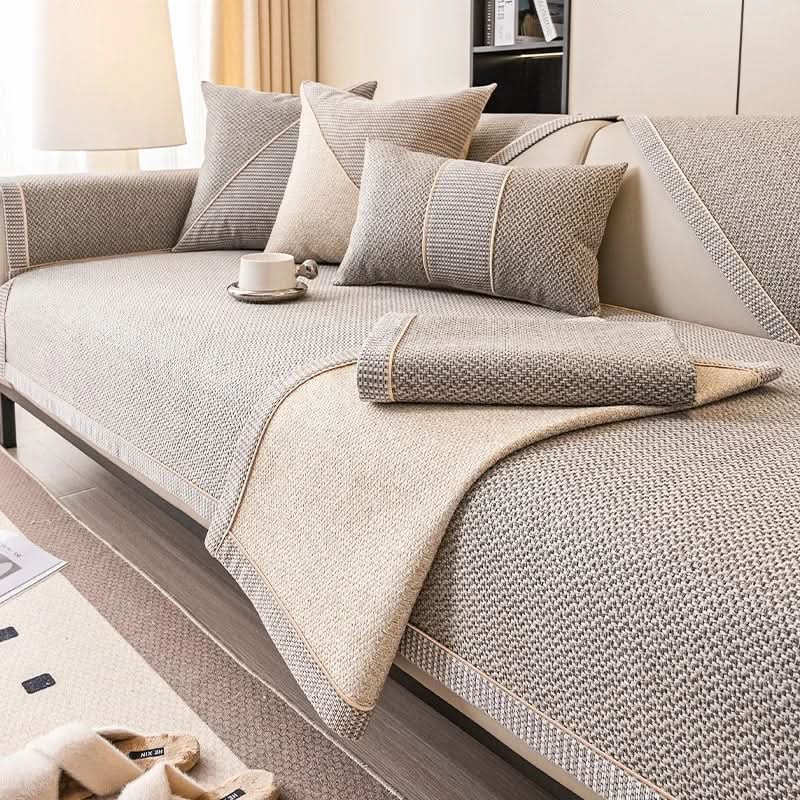 Sofa Cover Quilted Cotton-Linen Non-Slip Backing