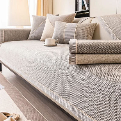 Sofa Cover Quilted Cotton-Linen Non-Slip Backing