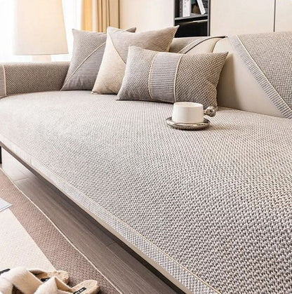 Sofa Cover Quilted Cotton-Linen Non-Slip Backing
