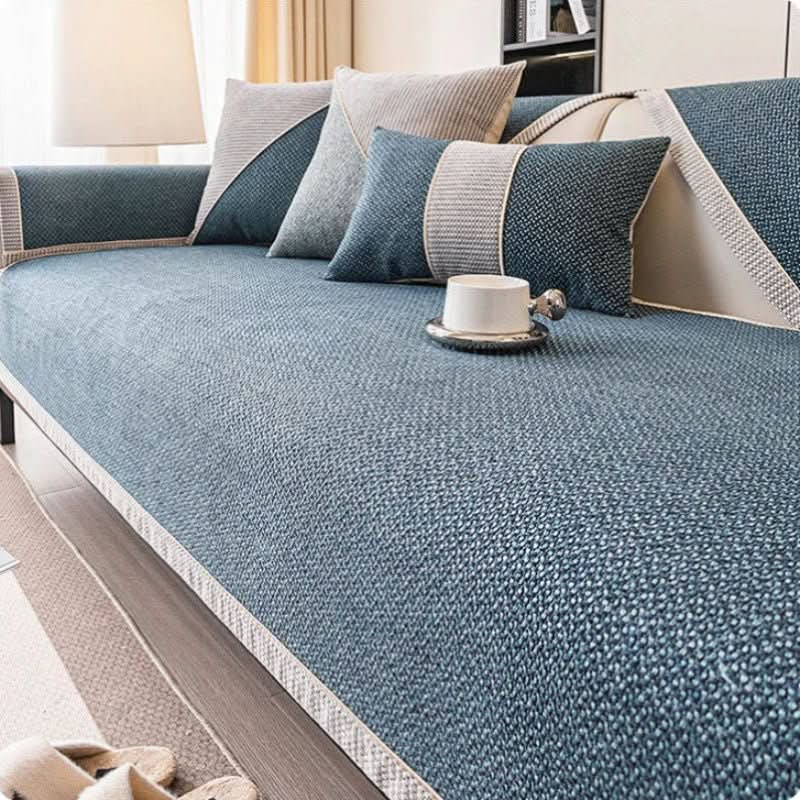 Sofa Cover Quilted Cotton-Linen Non-Slip Backing